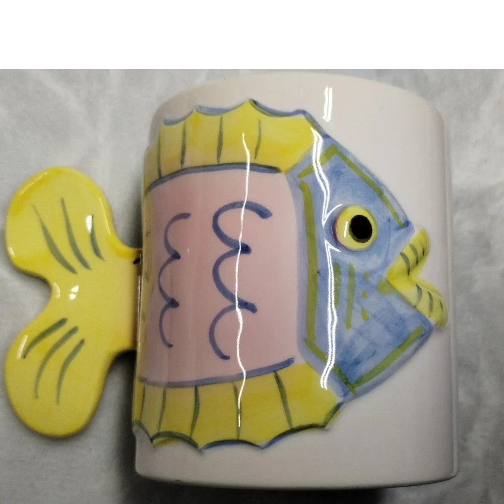 Pier‎ 1 Novelty Fish Mug Handcrafted Japan Unique Handle Coffee Tea Cup